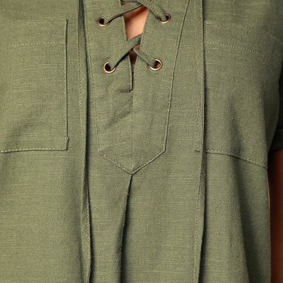 Lulu’s Lace Up Olive Shift Dress - Picture 5 of 5